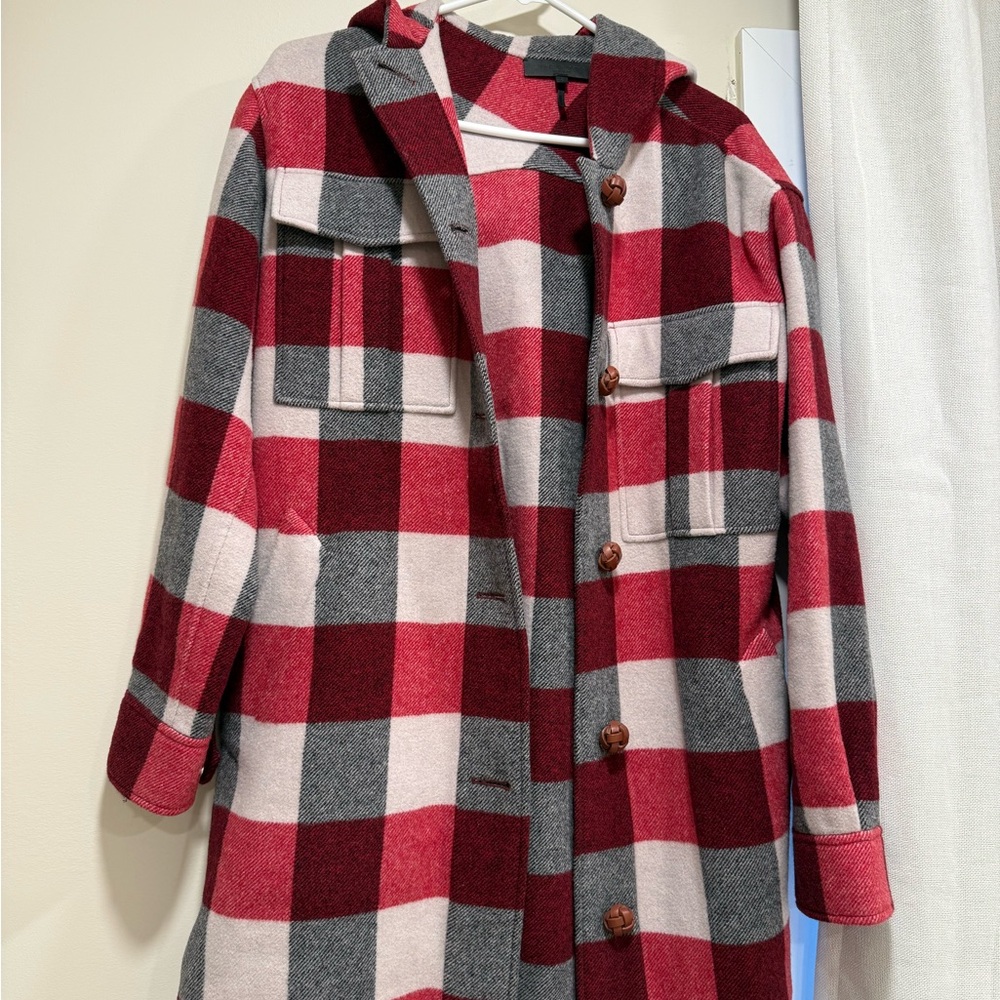 Rag & Bone Red and Gray Plaid Coat